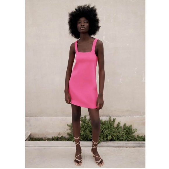 Zara Square Neck Pink Knit Dress Size Small - Picture 1 of 6